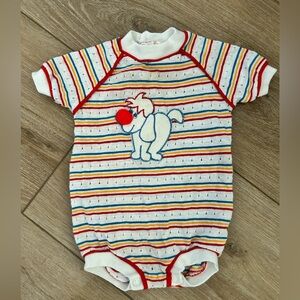 Vtg Doe Spun Baby Boy Primary Colors Stripes Romper 6-9 Months